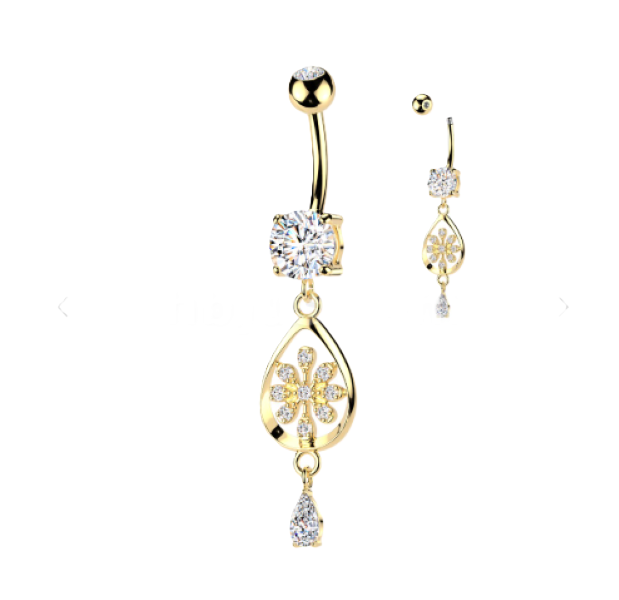 BELLY RING - FLOWER DOUBLE CZ - Gold