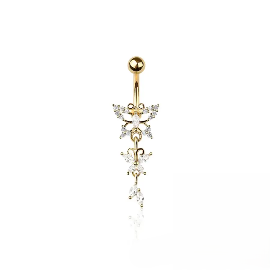 BELLY RING - BUTTERFLY CZ - GOLD