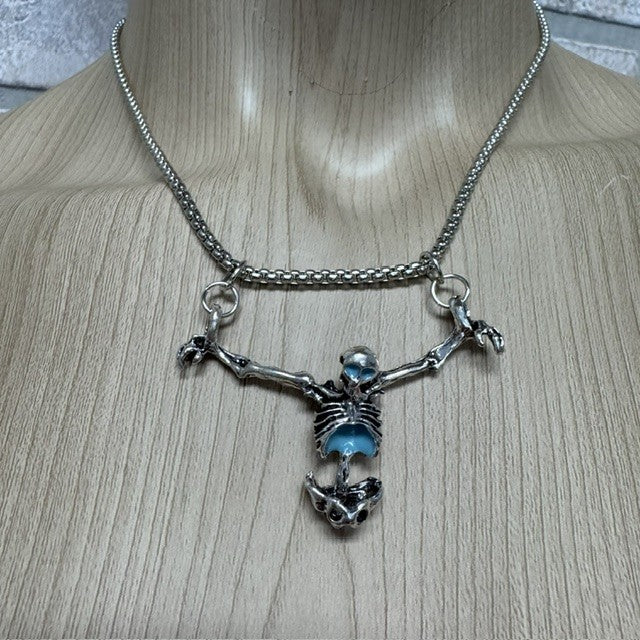 NECKLACE - SKELETON HANG - Sliver With Blue