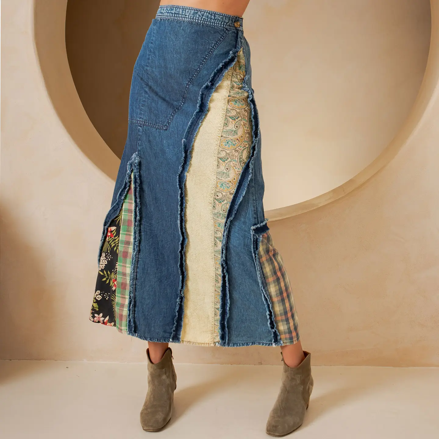SKIRT - MAXI MIXED PANEL - DENIM