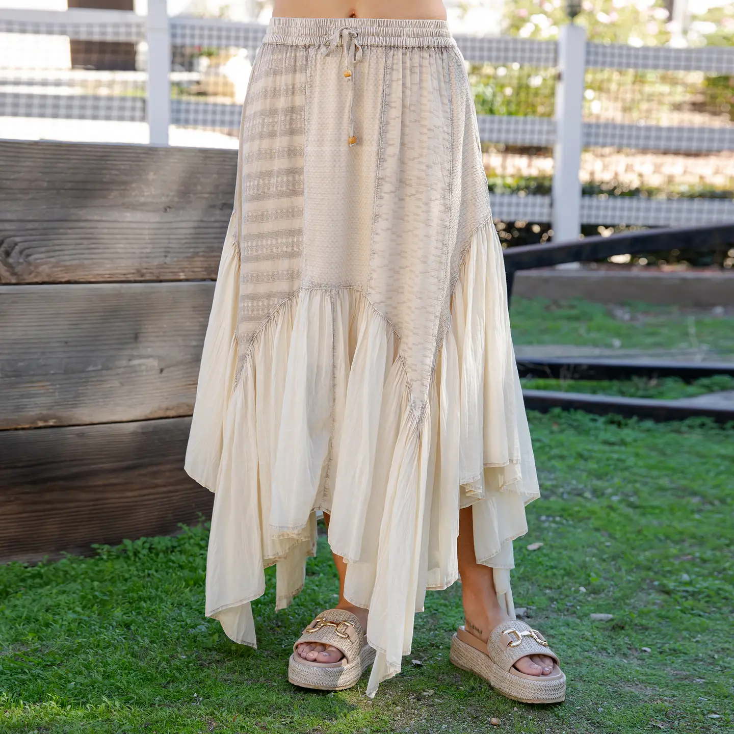 SKIRT - MAXI MIXED PANEL - Latte