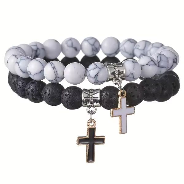 BRACELET - STONE CROSS - 2PCS