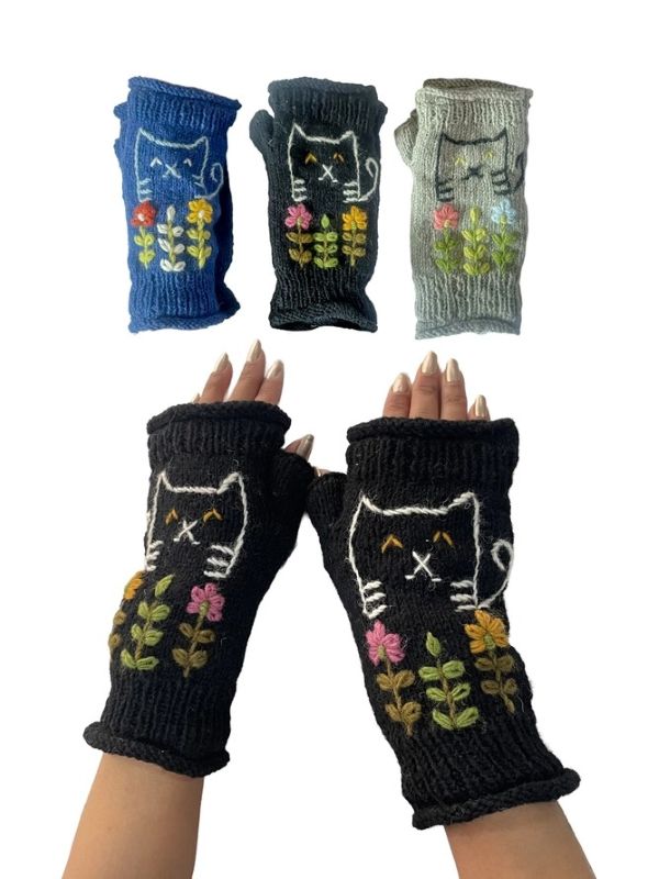 GLOVE - FINGERLESS CAT FLORAL