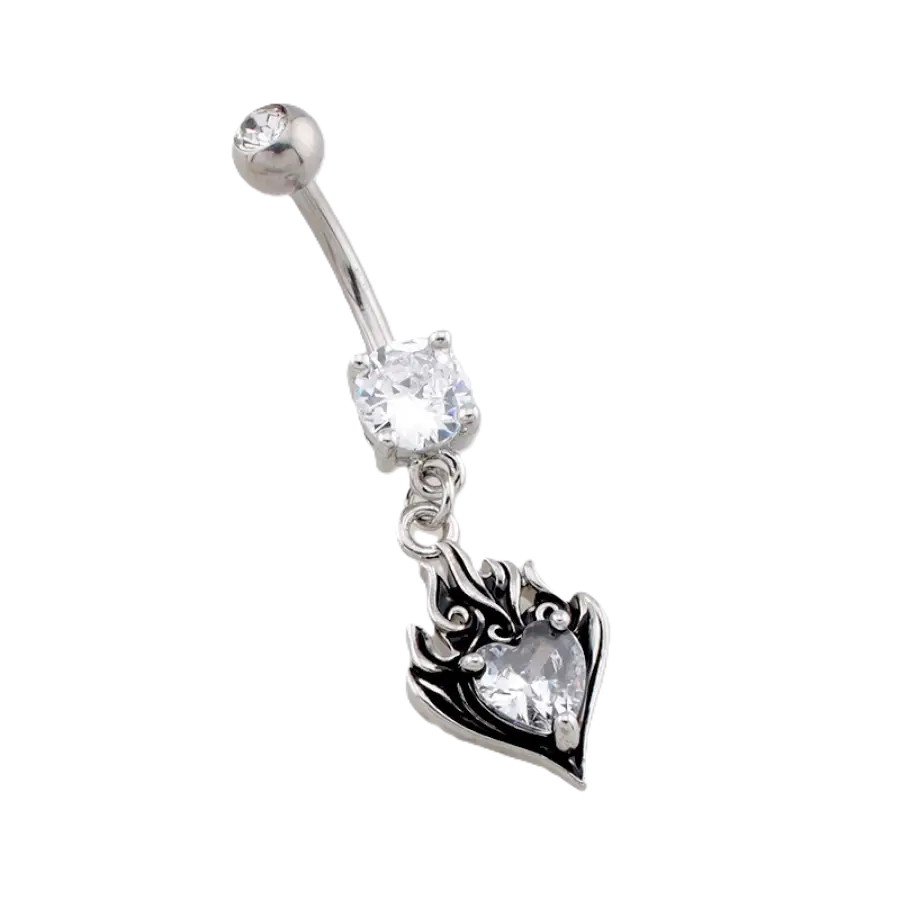 BELLY RING - BLACK HEART CROWN - Silver