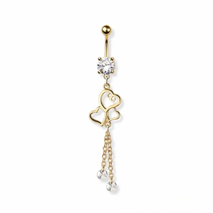 BELLY RING - TRIPLE HEART - GOLD