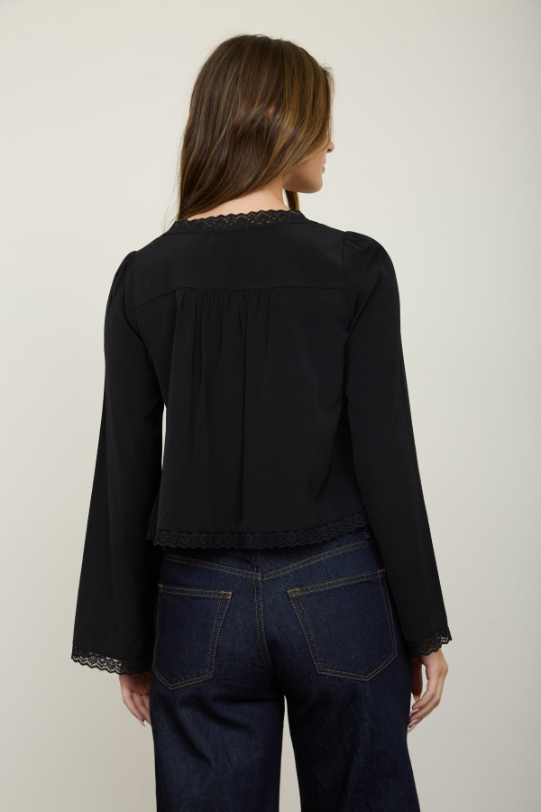 JR LONG SLEEVE Top - LACE TRIM - Black
