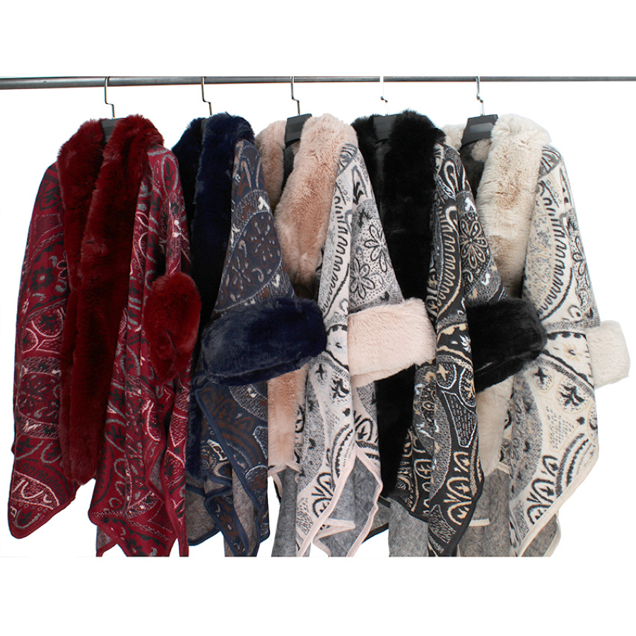 PONCHO SHAWL - FAUX FUR Sleeves