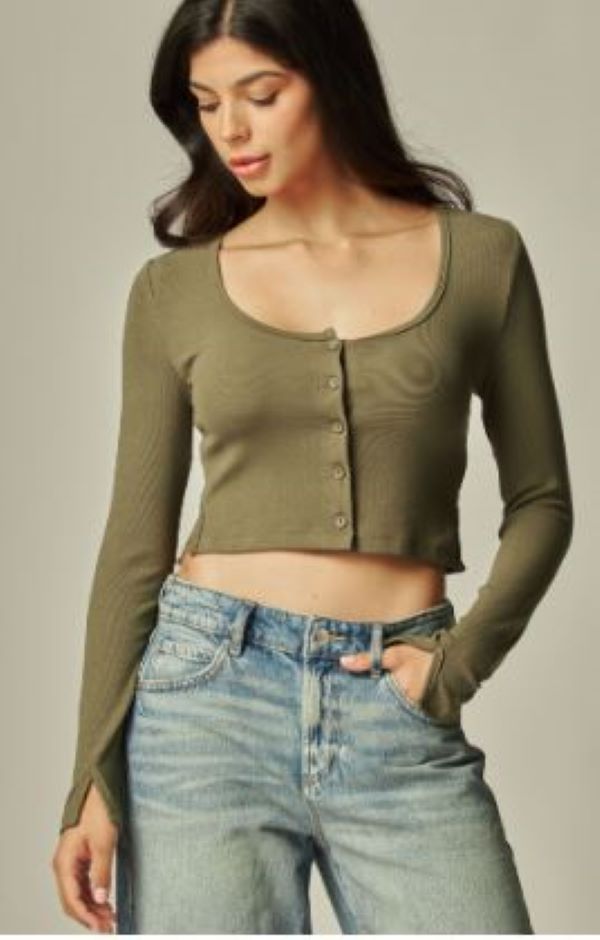 Top - CARDIGAN RIBBED KNIT CROP