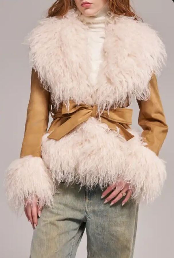 JACKET - FUR TRIM SHORT - Camel