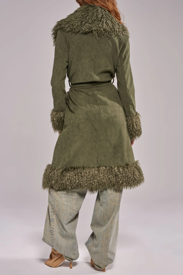 Jacket - FUR TRIM LONG - Olive