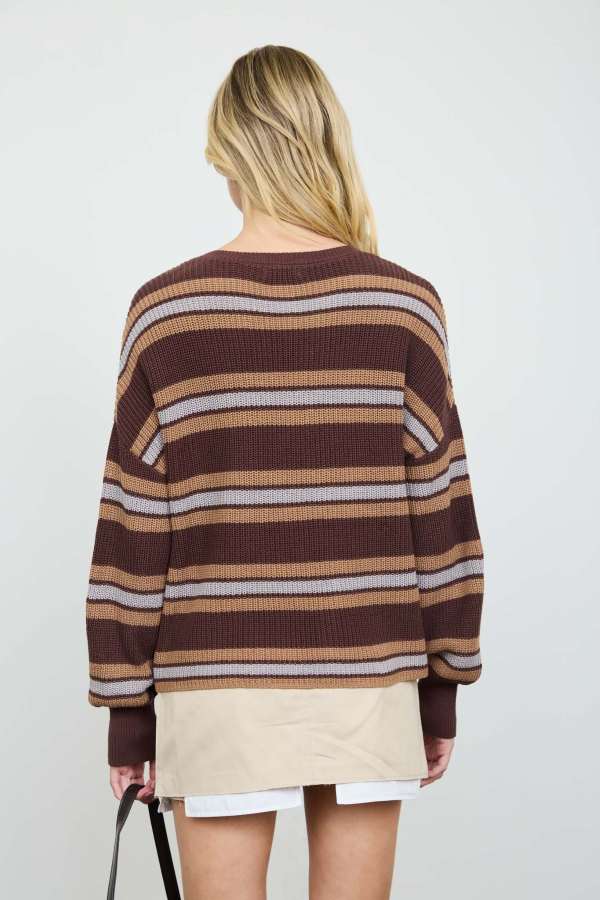 JR SWEATER - STRIPED RAW EDGE - Brown Multi