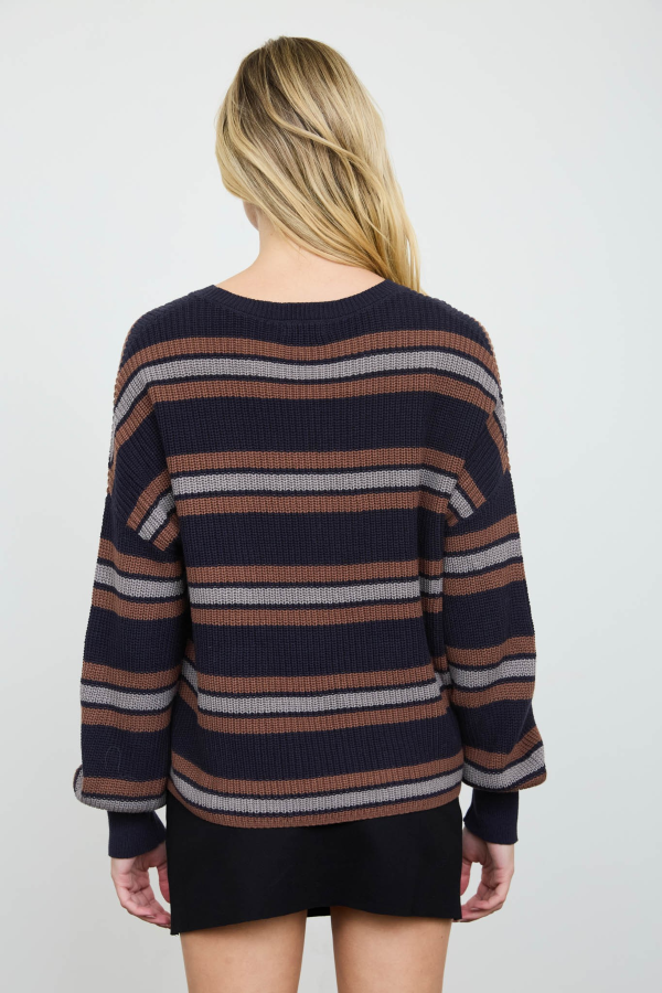JR SWEATER - STRIPED RAW EDGE - Navy Multi