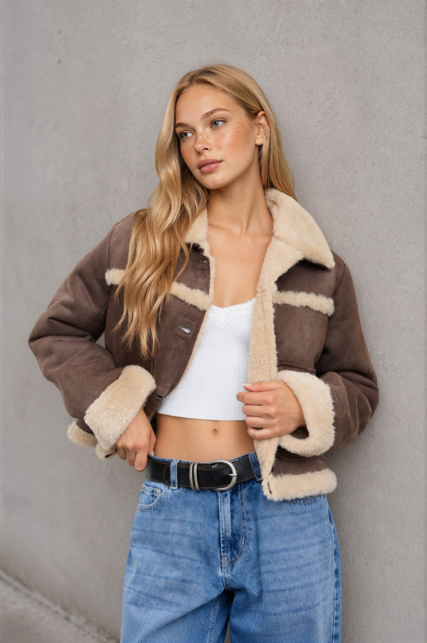 JACKET - FUR TRIM - Brown