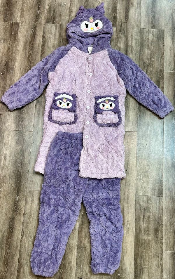 Robe And Pant Set- Kuromi Plush Purple - 2Pc