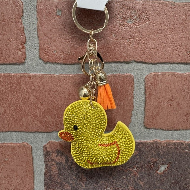 KEYCHAIN - BLING YELLOW DUCK With Orange Tassel