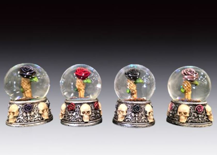 SNOW GLOBE - SKELETON HAND ROSE