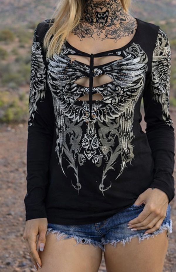JR LONG SLEEVE - WING CUT CHEST- Black