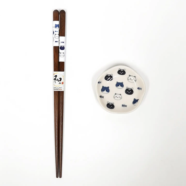 CHOPSTICKS - PAIR CAT SAUCE DISH