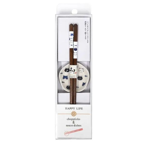 CHOPSTICKS - PAIR CAT SAUCE DISH