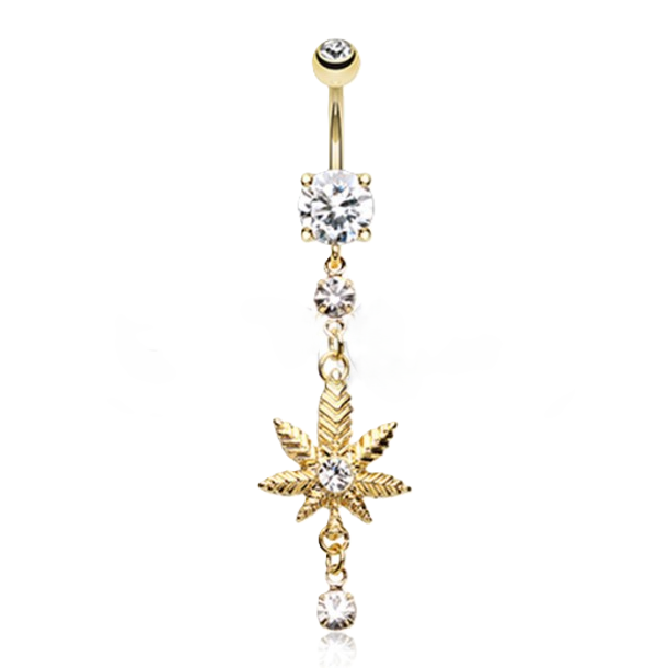BELLY RING - POT LEAF Dangle - GOLD