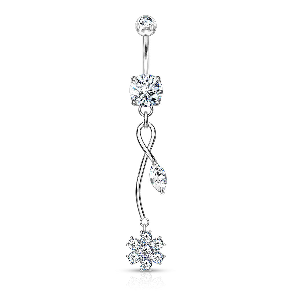Belly Ring - Flower Cubic Zirconia Pink Cent-hotRAGS.com