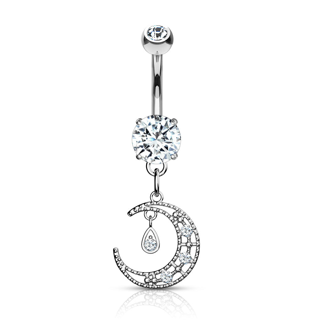 Belly Ring - Crescent Moon Paved-hotRAGS.com