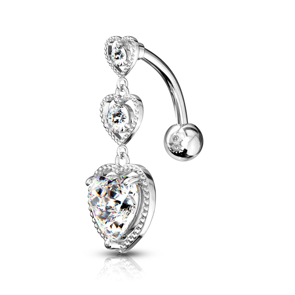 Belly Ring - Heart Triple Cubic Zirconia-hotRAGS.com
