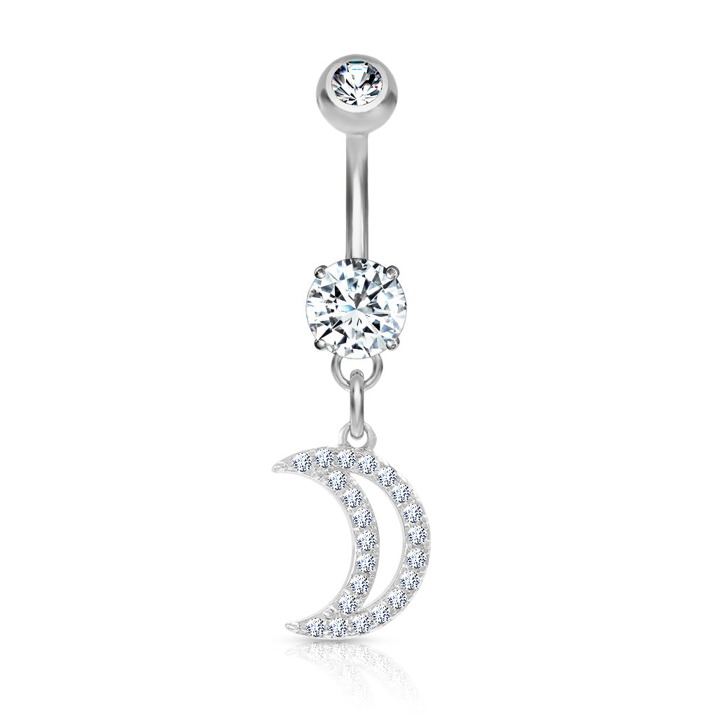 Belly Ring - Cubic Zirconia - Moon Clear-hotRAGS.com