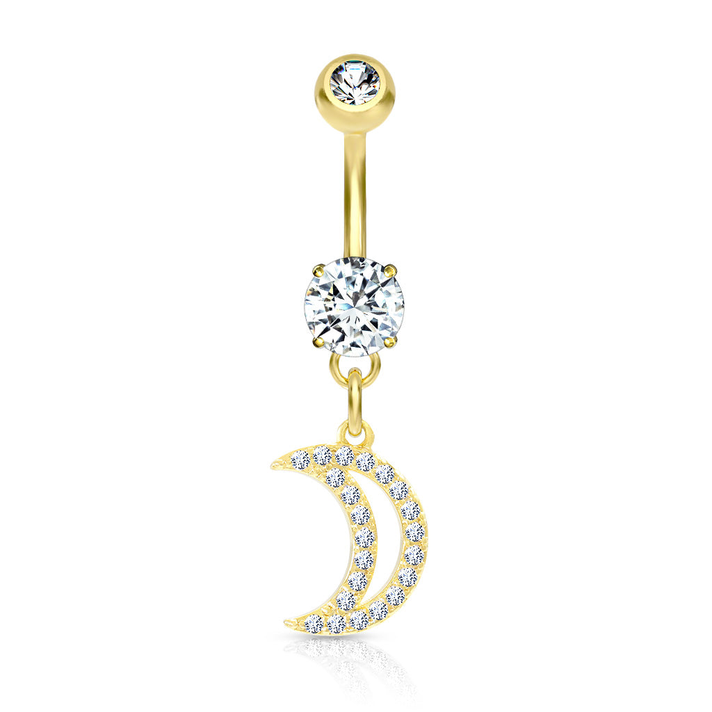 Belly Ring - Cubic Zirconia Moon - Gold-hotRAGS.com