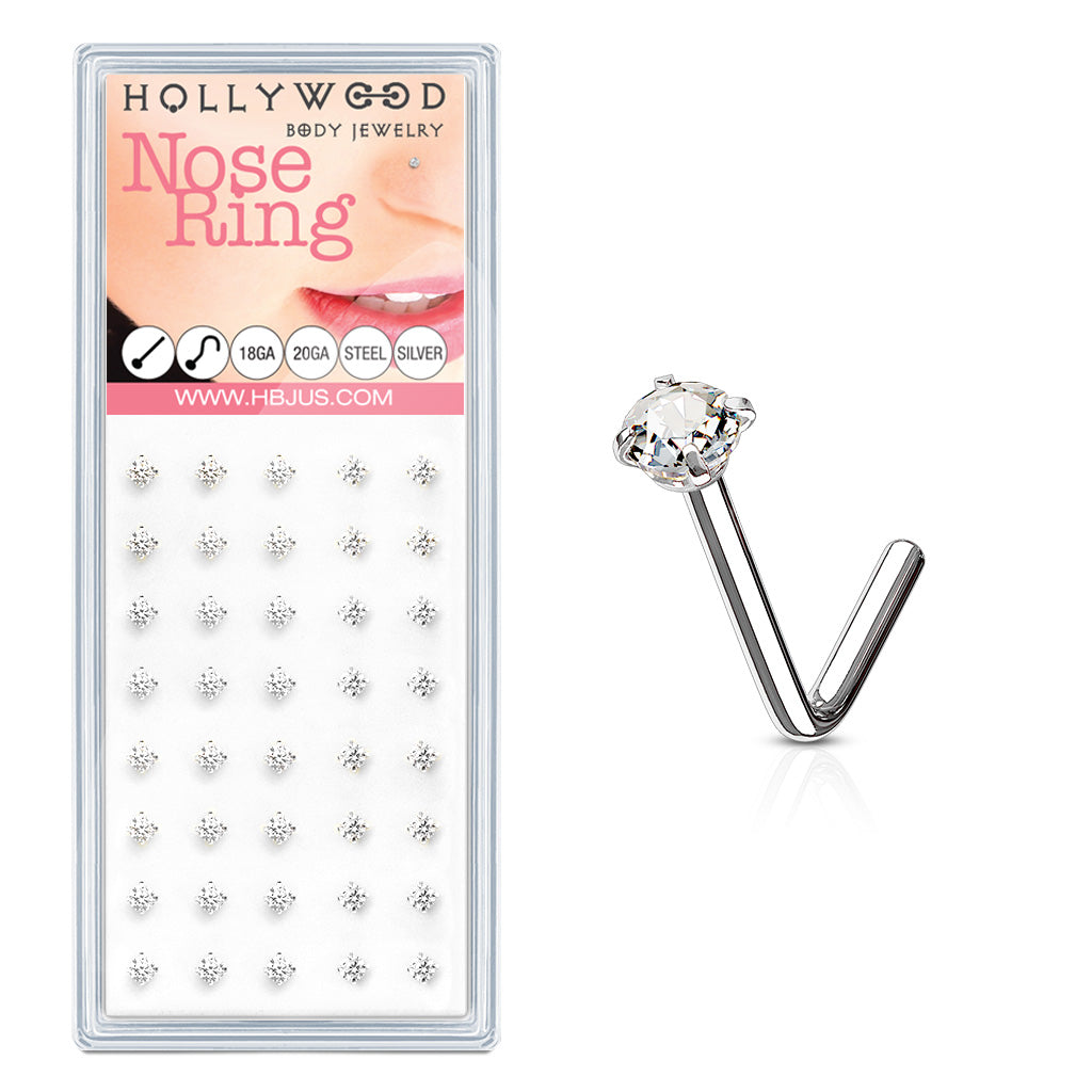 Nose L Bend - Clear Cubic Zirconia - 3mm-hotRAGS.com