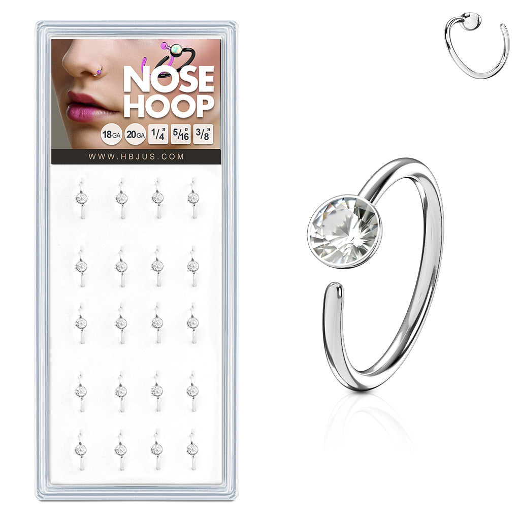 Silver nose shop hoop with gem