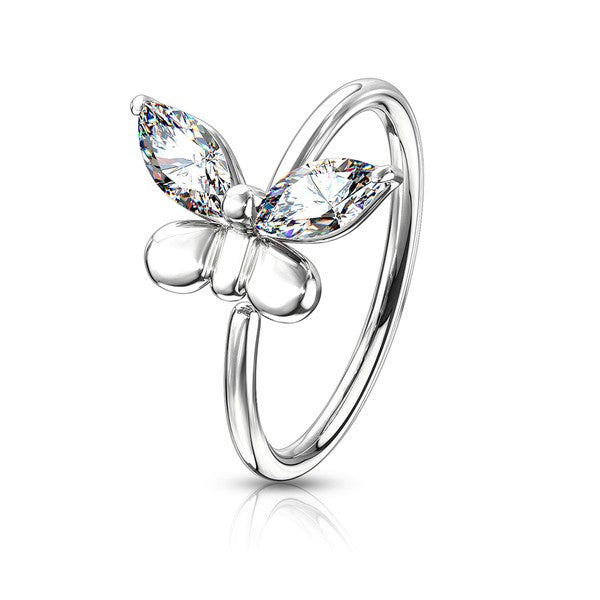 Nose Ring - Butterfly Cubic Zirconia-hotRAGS.com