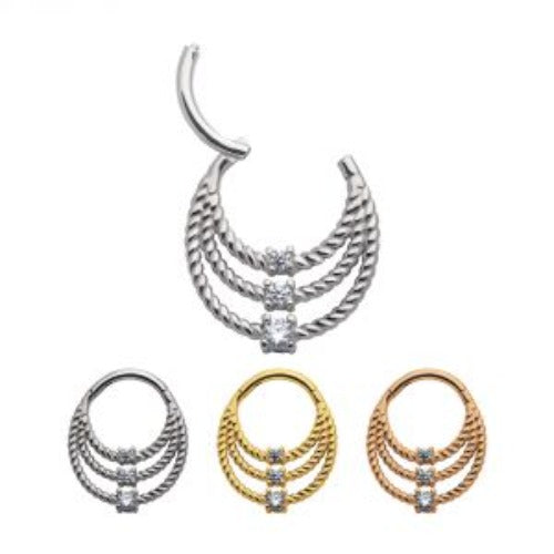 Septum - 16g Steel 3hoop 3 cubic zirconias-hotRAGS.com