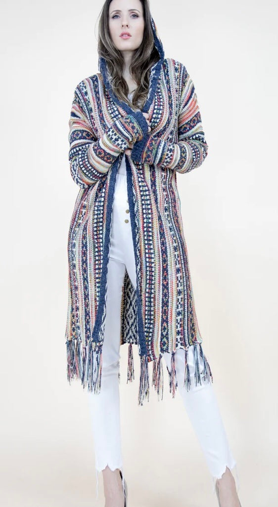 Tribal hooded cardigan deals