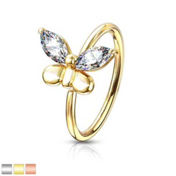 Nose Ring - Butterfly Cubic Zirconia - Gold-hotRAGS.com