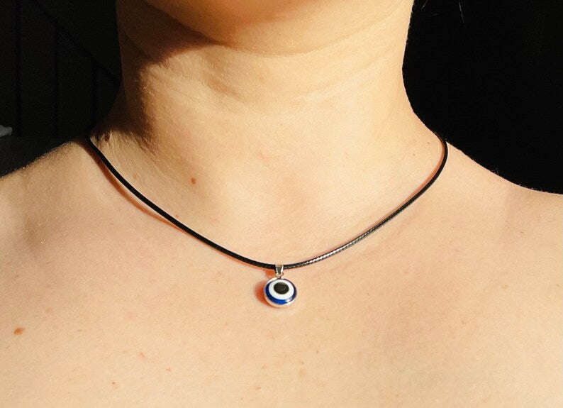 Necklace - Evil Eye Dainty - Black-hotRAGS.com