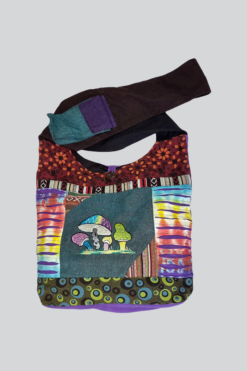 Bag Cotton Shoulder - Colorful Unique Design With Mushrooms-hotRAGS.com