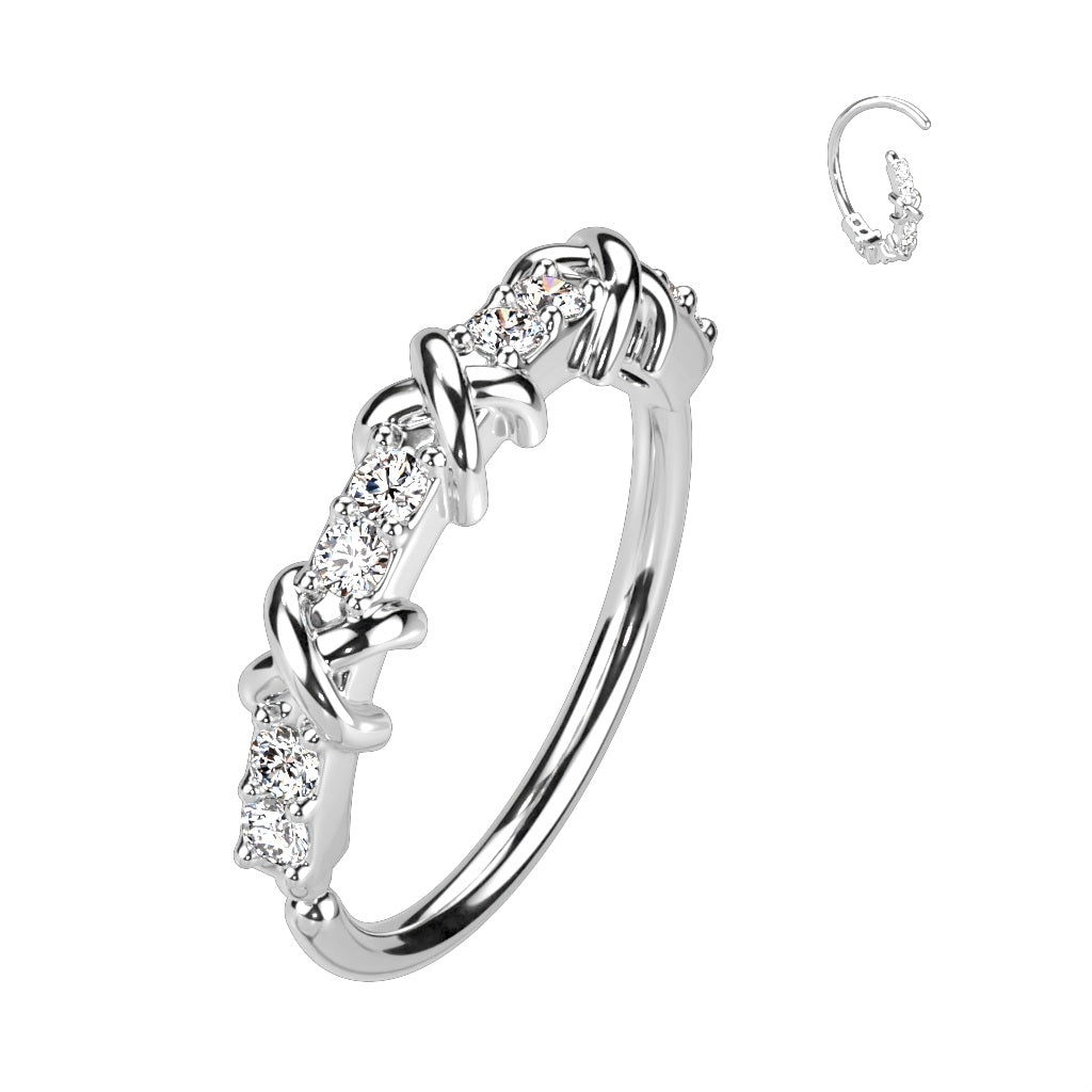 Nose Ring - Criss Cross Cubic Zirconia - Steel-hotRAGS.com