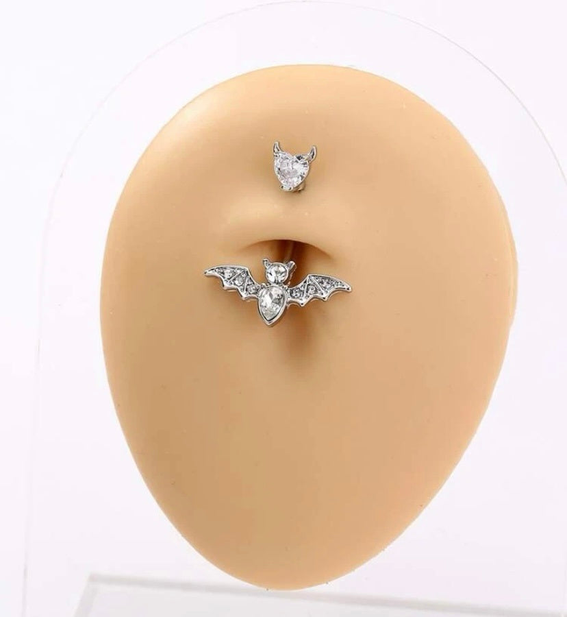 Belly Ring - Bat Horns Heart-hotRAGS.com