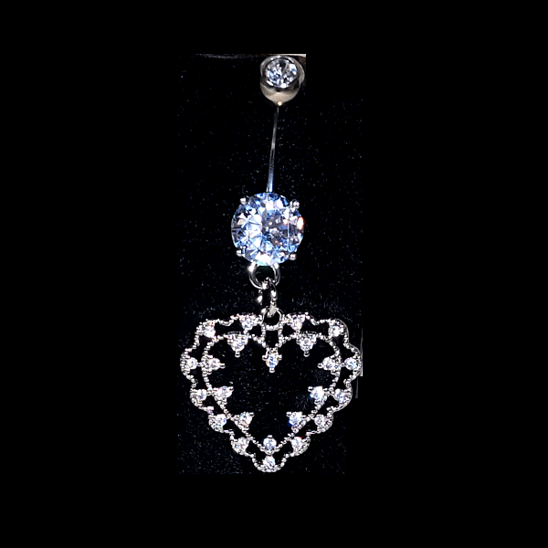 Belly Ring - Cubic Zirconia Cut Out Heart-hotRAGS.com