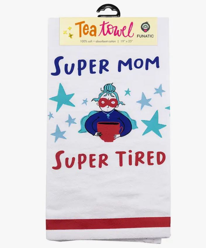 Super Mom, Super Tired Kitchen Tea Towel-hotRAGS.com