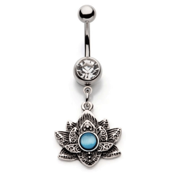 Belly Ring Lotus Blue Cateye-hotRAGS.com