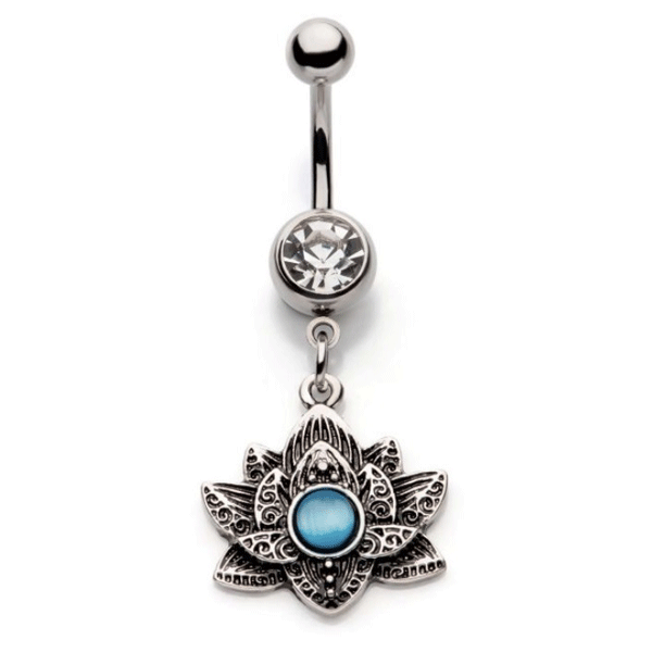 Belly Ring - Lotus Blue Cat Eye-hotRAGS.com