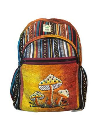 Cotton Himalayan Hemp Multi Tie Dye Patch Three Mushroom Backpack-hotRAGS.com