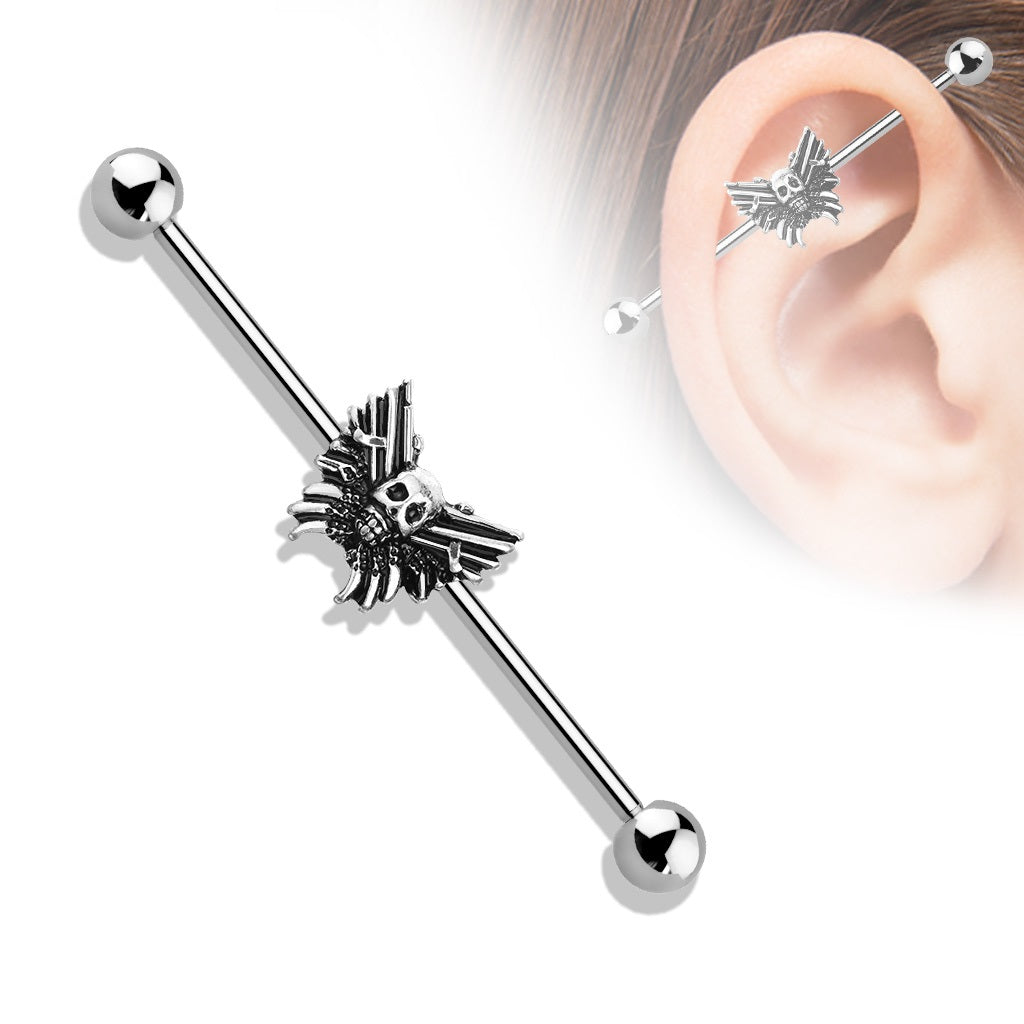 Barbell - Industrial Skull Butterfly-hotRAGS.com
