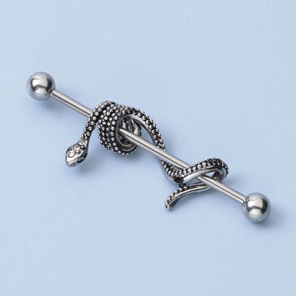 Industrial Barbell - Dangling Snake with Cubic Zirconia-hotRAGS.com