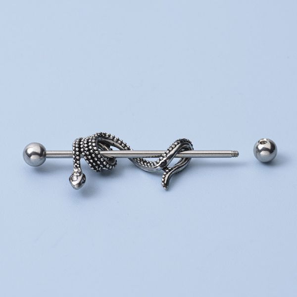 Industrial Barbell - Dangling Snake with Cubic Zirconia-hotRAGS.com