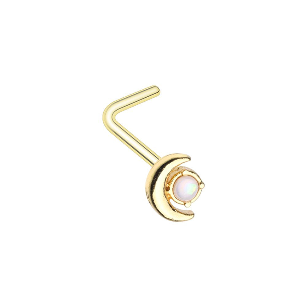 L-shape Nose Ring - Golden Opal Moon-hotRAGS.com