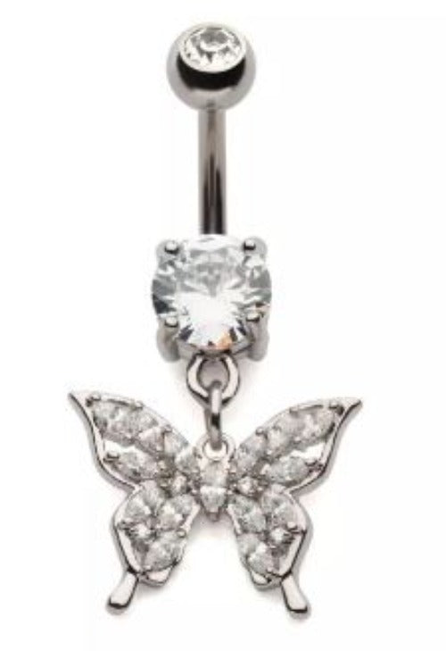 Belly Ring - Cubic Zirconia Butterfly-hotRAGS.com