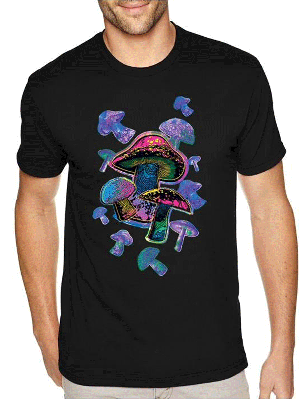 Colorful Mushroom Black T-Shirt-hotRAGS.com